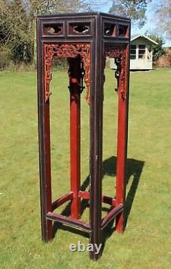 Large Vintage Chinese Red and Black Lacquered Stand
