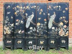 Large Vintage Chinese Six Panels Hardstone Screen
