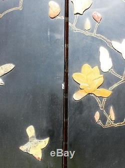 Large Vintage Chinese Six Panels Hardstone Screen