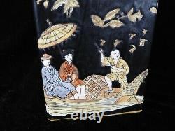 Large Vintage Chinese Vase Faux Lion Head Handles Dragons People Script Birds +