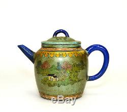 Large Vintage Chinese Yixing Zisha Purple Clay Color Enamel Ceramic Teapot