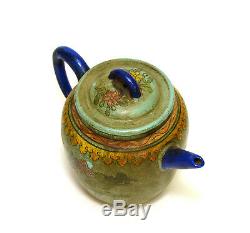 Large Vintage Chinese Yixing Zisha Purple Clay Color Enamel Ceramic Teapot