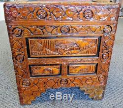 Large Vintage Hand Carved Chinese Camphor Wood Storage Trunk Hope Chest