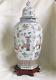 Large Vintage Mid 20th C. Chinese Famille Rose Porcelain Lided Vase And Stand