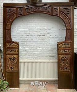 Large Vintage Old Chinese Carved Wood Archway Doorway Interior Decorator
