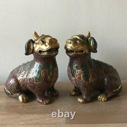 Large Vintage Pair Chinese Cloisonne Foo Dogs or Mythical Beasts