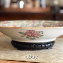 Large Vintage Rose Famille Bowl With Stand