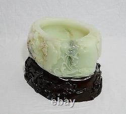 Large Well Hand Carved Chinese He-Tian White Jade Brush Washer
