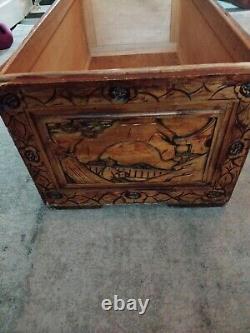 Large Wooden Antique Carved Chinese Camphor Blanket Box / Chest /Ottoman