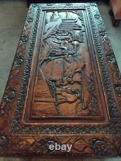 Large Wooden Antique Carved Chinese Camphor Blanket Box / Chest /Ottoman