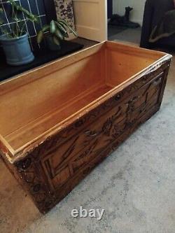 Large Wooden Antique Carved Chinese Camphor Blanket Box / Chest /Ottoman