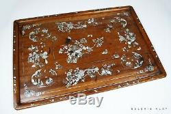 Large Wooden Opium Tray with Mother of Pearls inlays