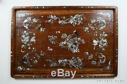 Large Wooden Opium Tray with Mother of Pearls inlays