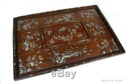 Large Wooden Opium Tray with Mother of Pearls inlays