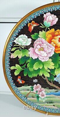 Large antique Chinese cloisonne charger plate with flowers & butterfly design