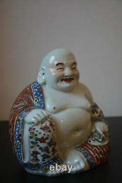 Large antique Famille Rose laughing porcelain Buddha Marked