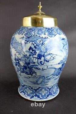 Large antique chinese porcelain temple jar with figures & horses Qing