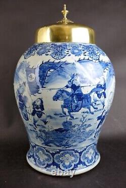 Large antique chinese porcelain temple jar with figures & horses Qing