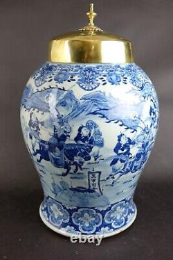 Large antique chinese porcelain temple jar with figures & horses Qing