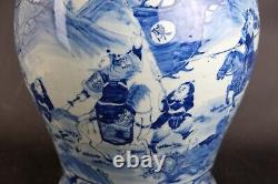 Large antique chinese porcelain temple jar with figures & horses Qing