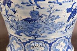 Large antique chinese porcelain temple jar with figures & horses Qing