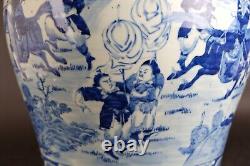 Large antique chinese porcelain temple jar with figures & horses Qing