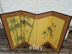 Large antique hand painted signed Japanese folding screen c1920 Chinese