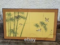 Large antique hand painted signed Japanese folding screen c1920 Chinese