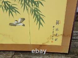 Large antique hand painted signed Japanese folding screen c1920 Chinese