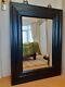 Large Black Chinese Antique Lacquered Framed Mirror With Brass Ornate Fittings