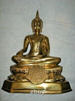 Large original THAI BUDDHA Figurine, Gilt Finish, Vintage in Lotus Position