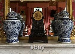 Large pair of antique Chinese blue and white porcelain Qing dynasty jars vases