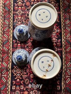 Large pair of antique Chinese blue and white porcelain Qing dynasty jars vases