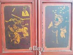 Large red lacquered Antique Chinese carved cabinet royalty horse scenes