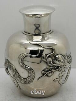 Large size CHINESE EXPORT solid silver HEAVY DRAGON TEA CADDY. Zeewo c. 1900