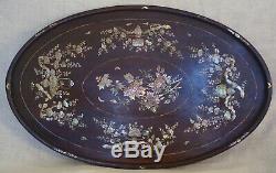 Large tray Chinese Vietnamese Indochinese wood mother of pearl 19th, bois nacre