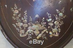 Large tray Chinese Vietnamese Indochinese wood mother of pearl 19th, bois nacre