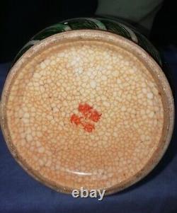 Late C19th Large Chinese Vase Green & Red Dragons Chasing The Flaming Pearl