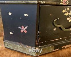 Magnificent Antique Large Chinese Sewing Jewellery Box Black Lacquer Shell Inlay