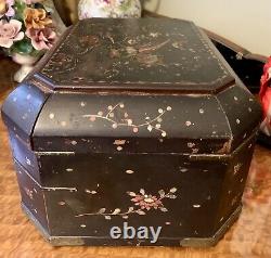 Magnificent Antique Large Chinese Sewing Jewellery Box Black Lacquer Shell Inlay