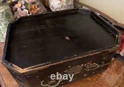 Magnificent Antique Large Chinese Sewing Jewellery Box Black Lacquer Shell Inlay