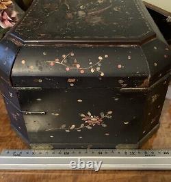 Magnificent Antique Large Chinese Sewing Jewellery Box Black Lacquer Shell Inlay