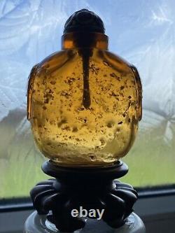 Magnificent Gold Splashed Large Amber And Unusual Peking Glass Snuff Bottle