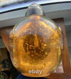 Magnificent Gold Splashed Large Amber And Unusual Peking Glass Snuff Bottle