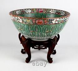 Magnificent Large Chinese Porcelain 19th Cabbage Leaf Punch Bowl Canton