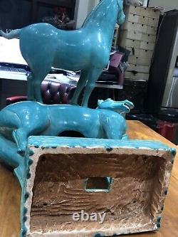Matched Left Right Pair X 2 Chinese Antique Horses Large Turquoise Tang Ming