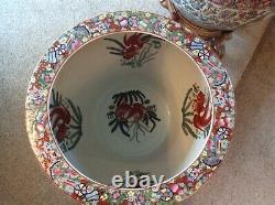 Matching Pair of Large Chinese Fish Bowls with Stands