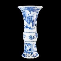 Nice large Chinese B&W beaker vase, figures, Kangxi, circa 1700