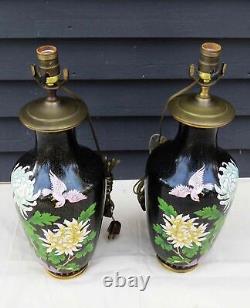Noteworthy Pair of Large Antique Chinese Japanese Cloisonne Vase Lamps 20