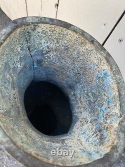 Old Chinese Bronze Archaic Large Open Ended Vase Vessel